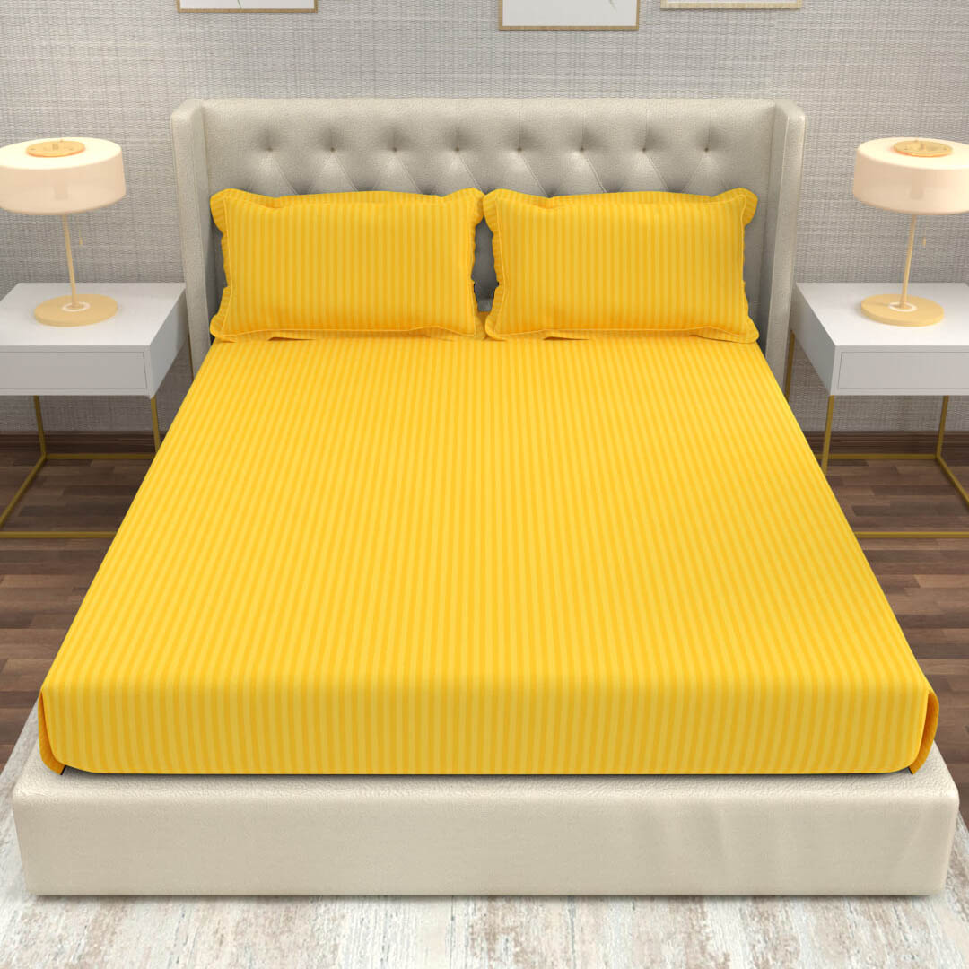 buy golden yellow super king size cotton bedsheets online – front view